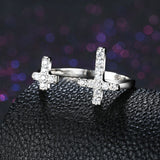 Sterling Silver Plated Fashion Resizable Ring AAA Zirconia Women Cross B418