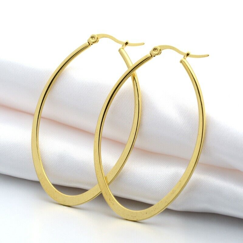 304 Stainless Steel Hoop Earring Oval Gold 58x40x2mm Pin: 1x0.6mm Z429
