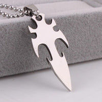 316L Stainless Steel Pendant  0.75X1.60 Inch Flame Sword Silver Necklace 22" B16