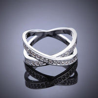 Sterling Silver Plated Zirconia Double Cross Band Ring Stone B45