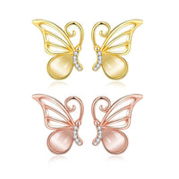 Rose Gold Plated Earrings Stud AAA Zirconia Push Back Butterfly .64" L271