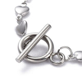 Stainless Steel Heart Chain Bracelet Steel Toggle Silver 7.5" Z163