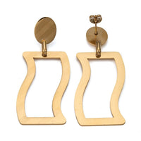 Stainless Steel Dangle Stud Earrings Laser Cut Wave Gold 60mm 0.8mm Z335