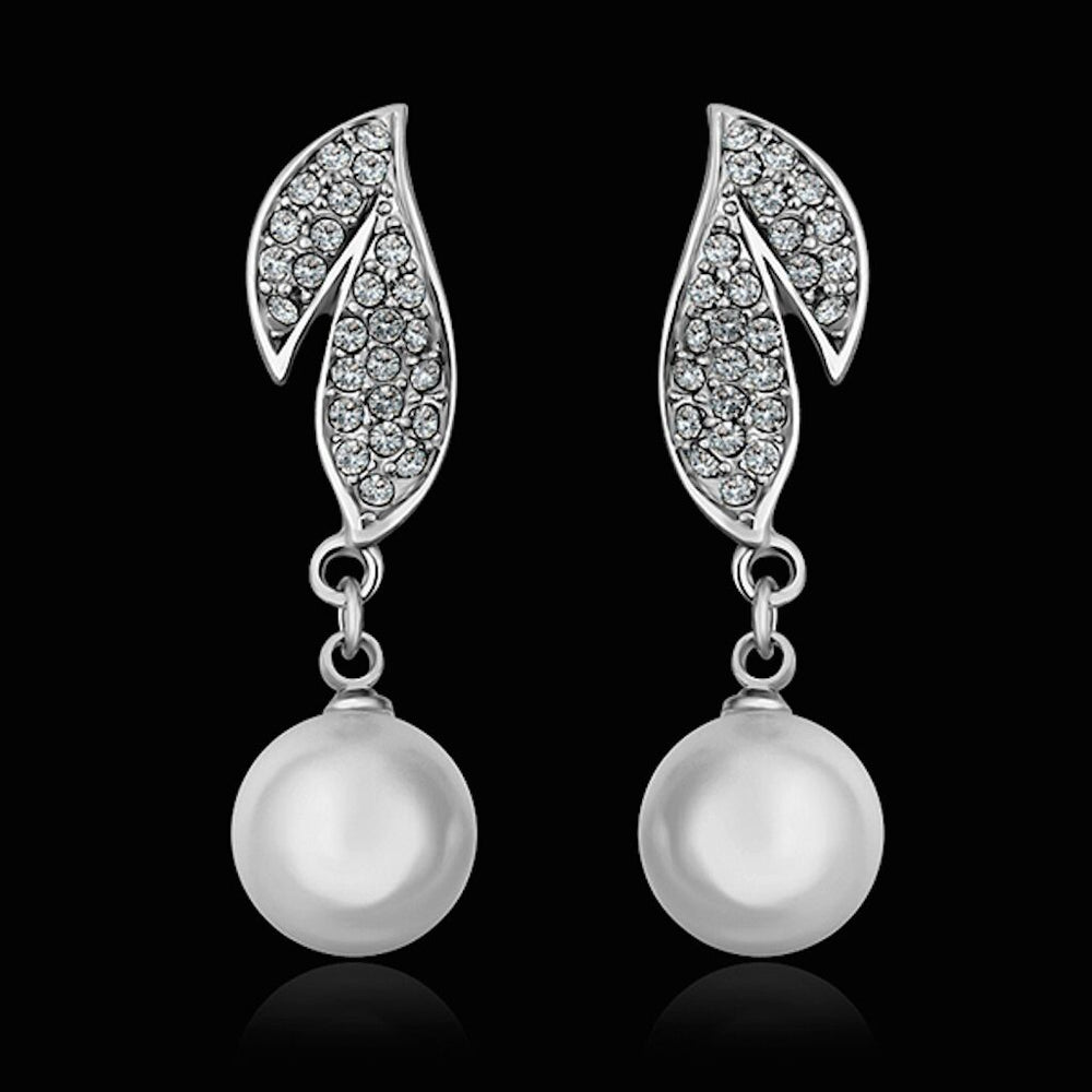 White Gold Pearl Zirconia Drop Stud Earrings L80