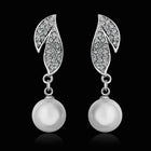 White Gold Pearl Zirconia Drop Stud Earrings L80