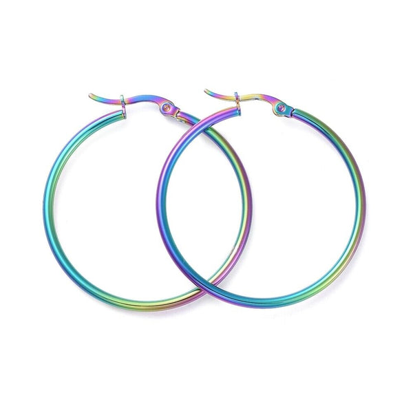 304 Stainless Steel Hoop Earrings Ring Multi-Color 39x2mm pin 0.6x1mm P336