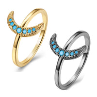 Yellow Gold Platinum Plated Ring Womens Moon Kallaite Stone Blue B506