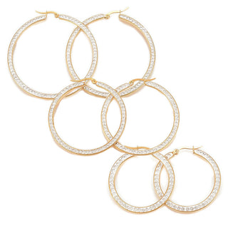 Stainless Steel Hoop Earrings Polymer Clay Rhinestone Gold 1.4" Up To 2.3" P595