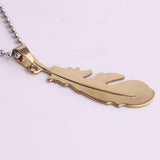 316L Stainless Steel Pendant 0.70X1.96 Inch Feather Gold Necklace 22" B119