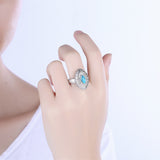 Platinum Plated Black Gunmetal Halo Plain Ring Womens Kallaite Stone Gold Blue B502