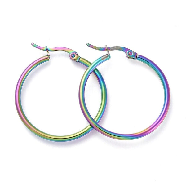 304 Stainless Steel Hoop Earrings Ring Multi- 30x2mm pin 0.6x1mm P327