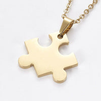 Stainless Steel Set Earring Pendant Necklace Puzzle Gold 18" P791