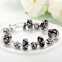 Sterling Silver European Beads Flowers Magnetic Bracelet 8 Inches 2.7MM L102