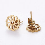 Stainless Steel Set Earring Pendant Necklace Flower Gold 18" P802