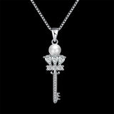 Platinum Plated Necklace Pendant Key Zirconia 23" 1MM Lobster Clasp B337