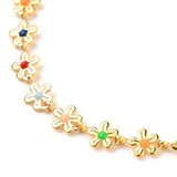 Enamel Flower Bracelet Stainless Steel Lobster Gold Plated 7.5" Z159