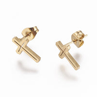 Stainless Steel Set Earring Pendant Necklace Cross Gold 18" P834