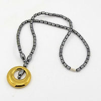 Men Synthetic Hematite Beaded Necklace Brass Screw Clasp Gold 17.7" P110