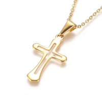 Stainless Steel Pendant Necklace Chain Lobster Religion Cross Gold 17.5" A223