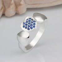 Sterling Silver Plated Blue Zirconia Heart Band Ring Size 8 B76