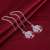 Sterling Silver Plated Earrings Tree Of Life Drop Dangle  Fish Hook Clasp L703