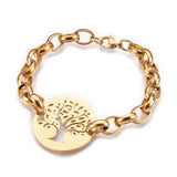 Stainless Steel Bracelet Lobster Tree Of Life Gold 9" Z83