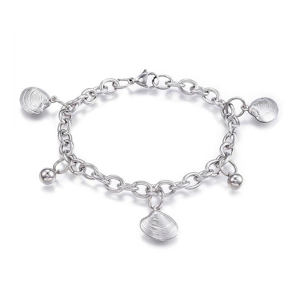 304 Stainless Steel Charm Bracelet Shell Silver 7.5' Inch 6mm Z76