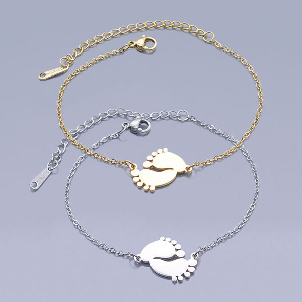 Stainless Steel Bracelet Lobster Baby Feet Silver Ajustable Z213