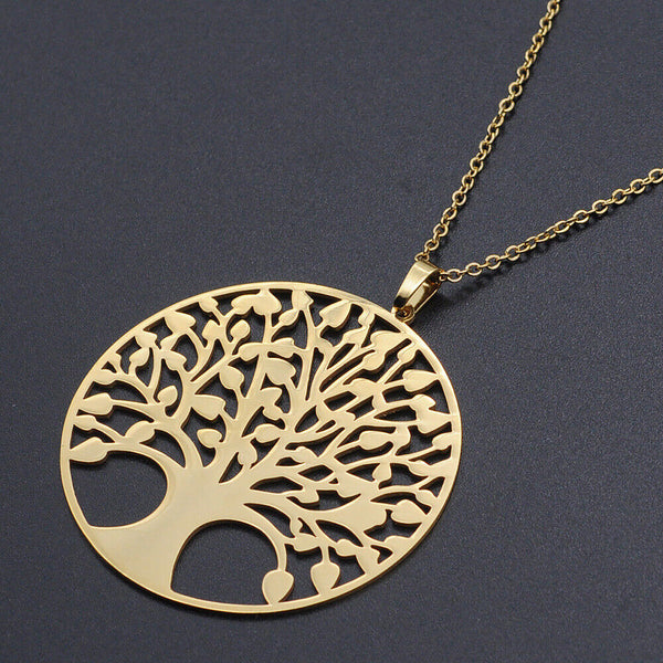 Stainless Steel Pendant Necklace Lobster Clasp Tree Gold Silver 17.71" 1.5mm P88