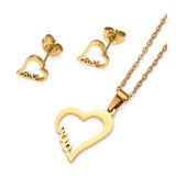 Valentine's Stainless Steel Set Pendant Necklace Earrings Heart Love 15.7" Z810