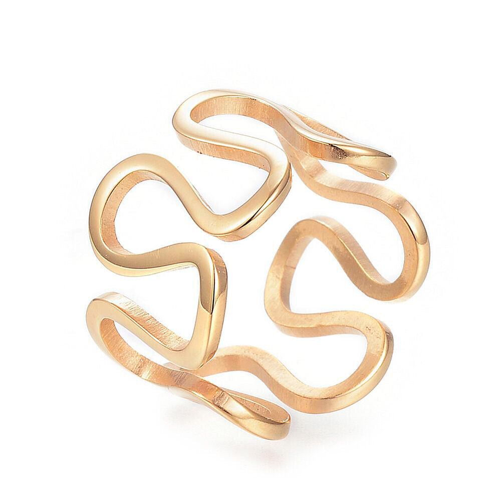 304 Stainless Steel Wide Band Rings Hollow Gold Size 6~9 16~19mm Z693