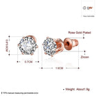 Rose Gold Plated  Earrings Stud AAA Zirconia Push Back 0.64" L180