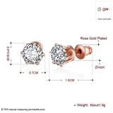 Rose Gold Plated  Earrings Stud AAA Zirconia Push Back 0.64" L180