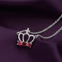 Sterling Silver Necklace Pendant Crown Red Zirconia 18 Inches 1MM Lobster B18