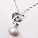 White Gold Plated Necklace Pendant White Glass Pearl 18.5 Inches 1MM Lobster B81