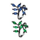 Gold Plated Black Gunmetal P Fashion Ring Green AAA Zirconia Women Leaves B316