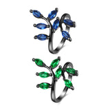 Gold Plated Black Gunmetal P Fashion Ring Green AAA Zirconia Women Leaves B316