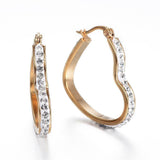Stainless Steel Hoop Earrings Polymer Clay Rhinestone Heart Gold 30x28x4mm P346
