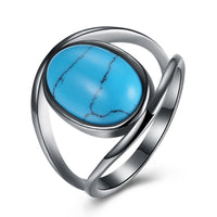 Platinum Black Gunmetal Plated Ring Womens Kallaite Stone Blue B496-2