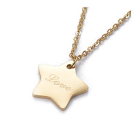 Stainless Steel Pendant Necklace Chain Star Word Love Gold 17" A205