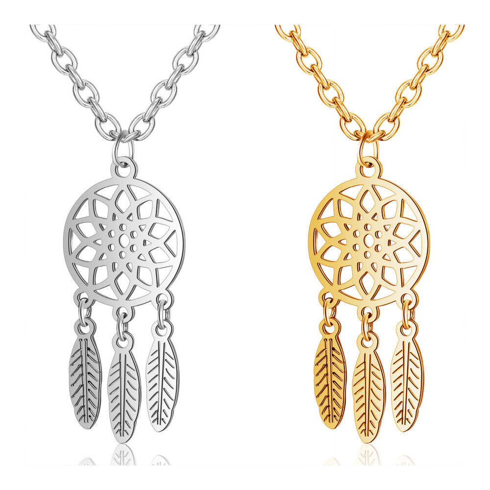 304 Stainless Steel Pendant Necklace Flower Feather Silver Color 16"  A413