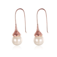 Rose Gold Plated  Earrings Threader Synthetic Pearl Fish Hook .48" L276