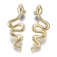 Brass Dangle Stud Earrings Nickel Free Snake  Gold 31.5x12mm 0.8mm Z383