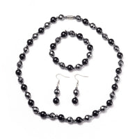 Necklace Stretch Bracelet Earrings Set Magnetic Hematite Natural Agate 20" P755