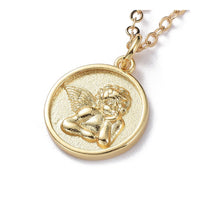 Rass Pendant Necklace Chain Stainless Steel Lobster Round Angel Gold 16.5 A282