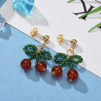 Cherry Dangle Stud Earring Seed Red Agate Stainless Steel Stud Earring Gold Z308