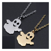 Halloween Stainless Steel Pendant Necklace Lobster Ghost Silver 15.7" 1.5mm P65