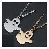 Halloween Stainless Steel Pendant Necklace Lobster Ghost Silver 15.7" 1.5mm P65