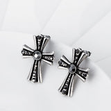 Antique Silver Plated Earrings Stud  Push Back Cross .76" L213