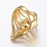 304 Stainless Steel Rhinestone Ring Wide Band Rings Hollow Gold Size 7 17mm Z707